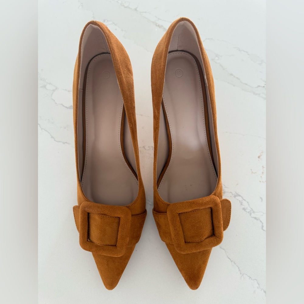 Faux Suede Buckle Pumps. Size 8.5.